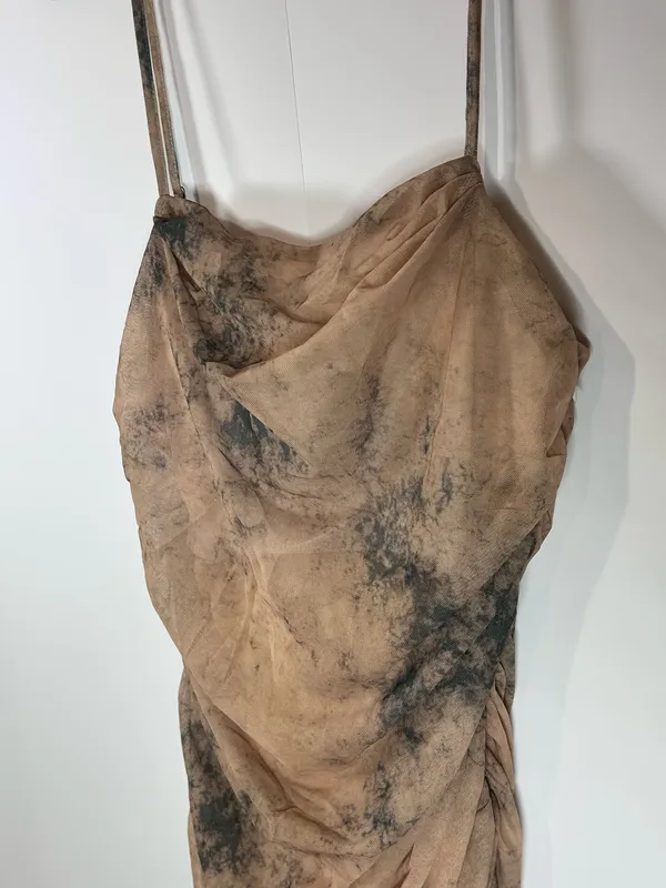 Endless Moon Size M Brown Abstract Mesh Ruched Cowl Neck Maxi Dress - Image 8