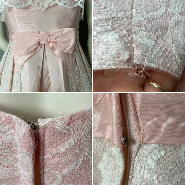 Vintage Lace Dress Light Pink Taffeta Sleeveless Maxi Prom Retro‎ Formal Sears - Image 10