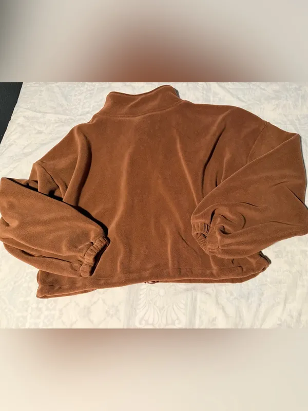 ANRABESS Relaxed Cropped Bomber Jacket in Brown Size M - Image 3