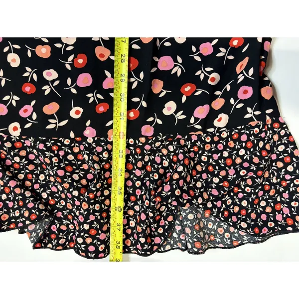 Talbots Womens Black Pink Floral Mixed Print Ruffle Hem Bell Sleeve Midi Dress 6 - Image 9