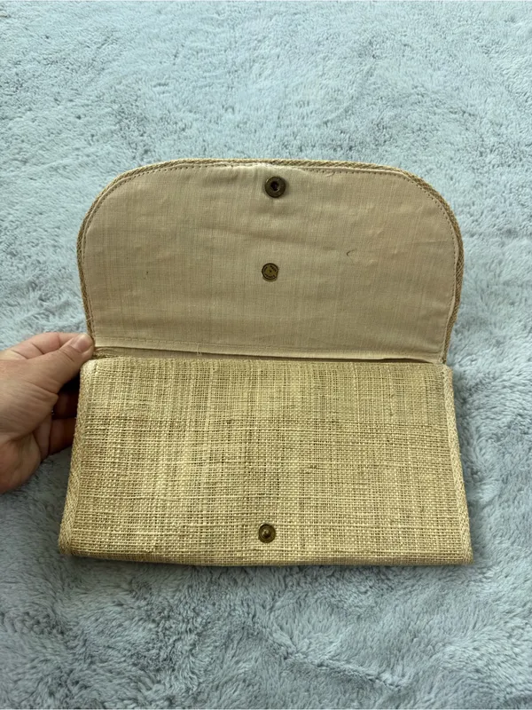 Vintage Bermuda Embroidered Jute Burlap Clutch Purse Floral Souvenir Handbag - Image 3