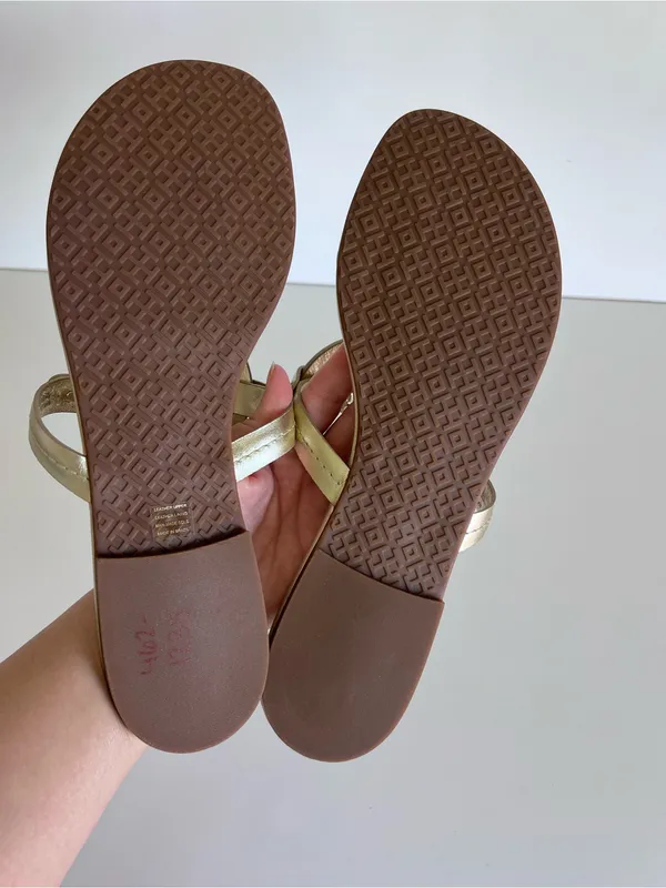 Tory‎ Burch Women's Miller Sandals Metallic Gold Logo Slides Thongs Leather - Image 5