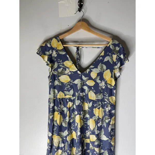 Abercrombie fitch blue linen blend tiered mini dress yellow lemons size XXS - Image 3