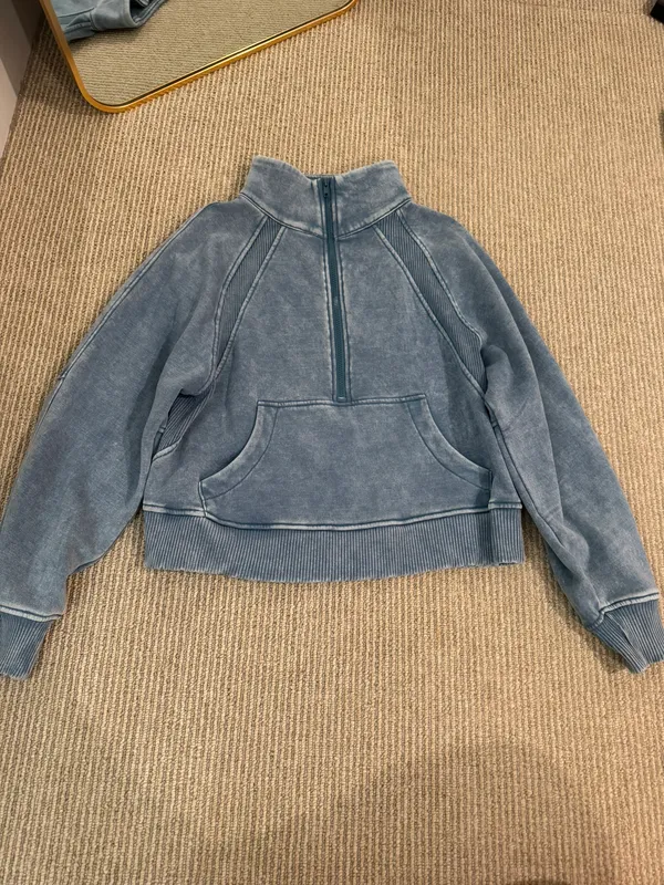 Zenana Distressed Quarter Zip Pullover  - Image 2