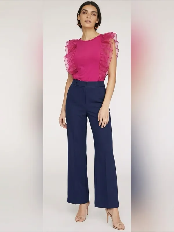 NEW Celebrity Hot Pink Ruffle Flutter Sleeve Top Fuchsia Organza LARGE - Image 3