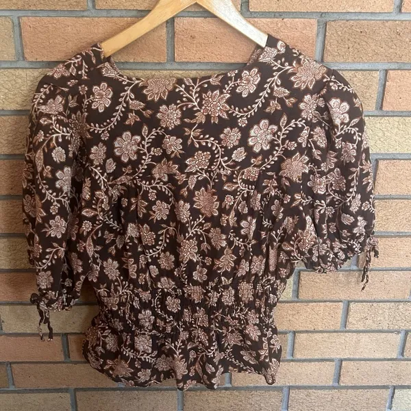 Derek Lam 10 Crosby Rhea Floral Puff-Sleeve V-Neck Top Brown Women’s Size 10 RTR - Image 5