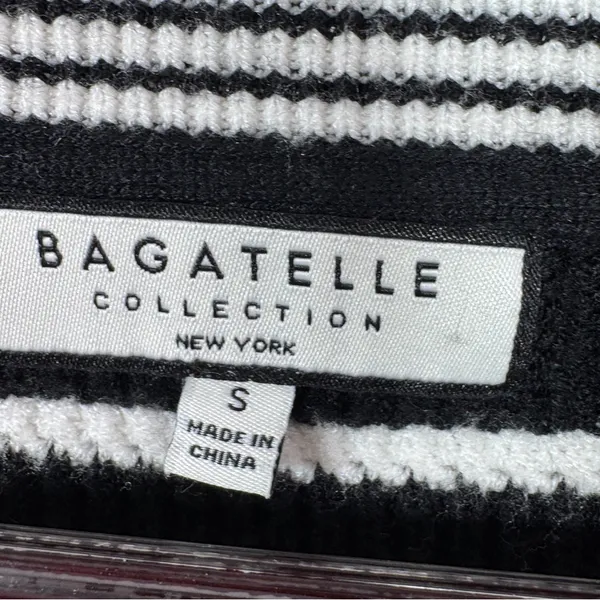 Bagatelle Collection Striped V Neck Cardigan‎ Sweater Black White Small - Image 9
