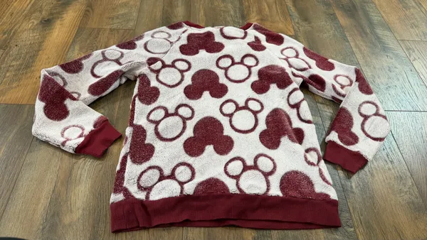 Disney Women's Soft Velour Fleece Mickey Mouse Sweatshirt Burgundy Size Small - Image 5
