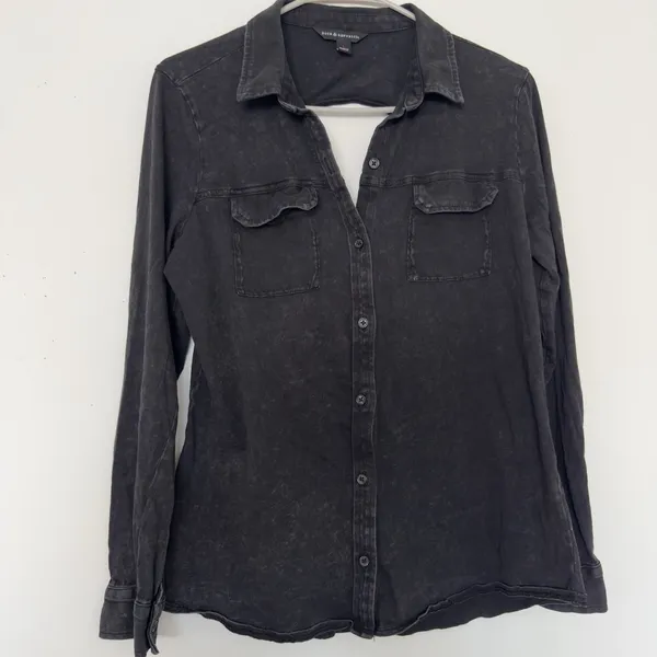 Rock & Republic Black Cutout Back Long Sleeve Button Up Shirt Size Women Size L - Image 4