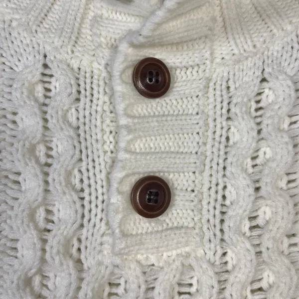 Cable-Knit Ivory‎ Mockneck Cotton Blend Fisherman Sweater Size M Neutral Minimal - Image 5