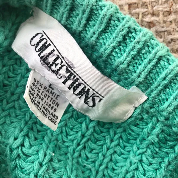 AMA Bikini Vintage green white beige tan brown cream knit oversize sweater, cozy grandma sweater, baggy pullover knitted sweatshirt - Image 3