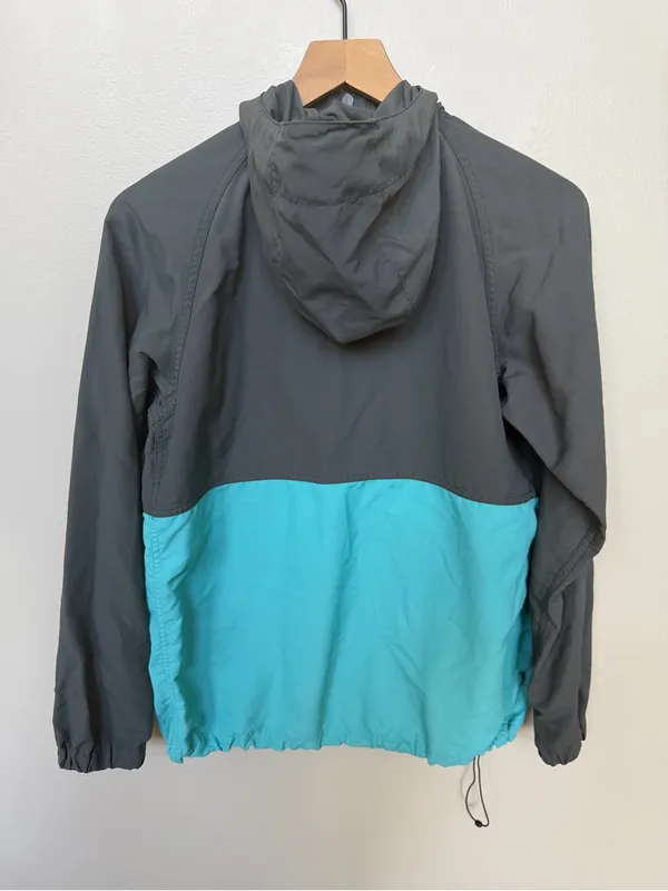 L.L. Bean Classic Two-Tone Color Block Hooded Anorak Jacket Teal & Charcoal XS - Image 4