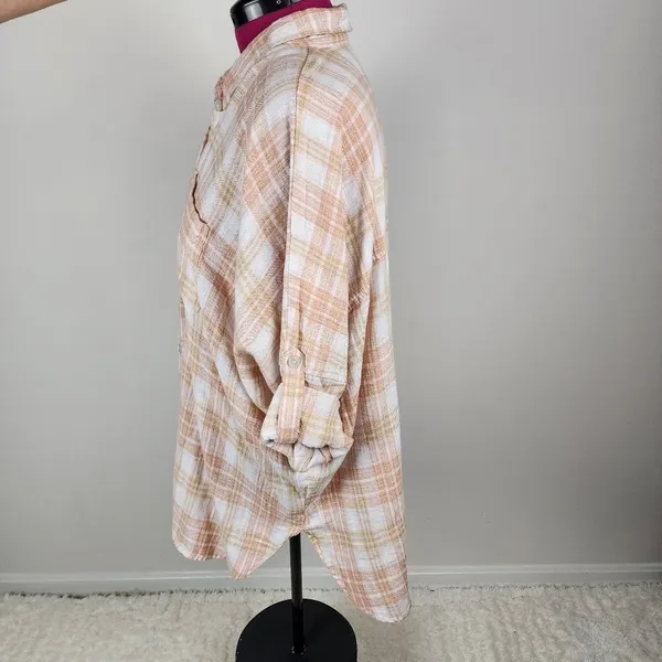 American Eagle Linen Blend Oversized Plaid Shirt - Image 6