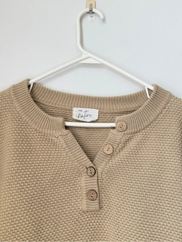 The Native One Textured Henley Tan Sweater with Buttons Size Large - Image 2