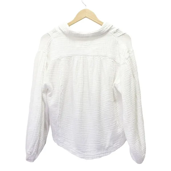 Free People Cozy Dreams Top Textured Cotton Loose Pullover in Soft White Size XS - Image 3