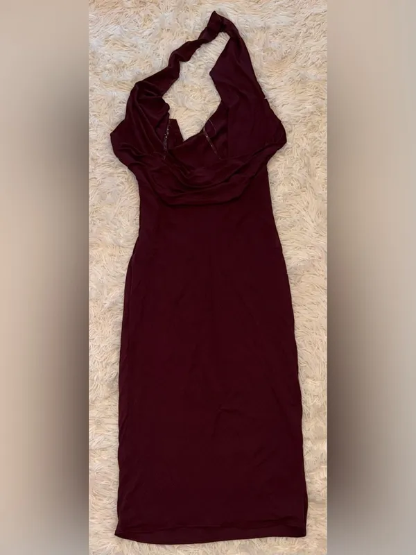 New HOUSE OF CB FLORENTINA halter Merlot Draped Midi Dress sz XL L+ - Image 6