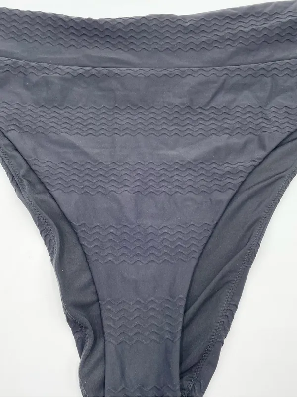 Aerie High Cut Cheeky Bikini Bottoms Size XL Black Wavy Textured Pattern Beachy - Image 3