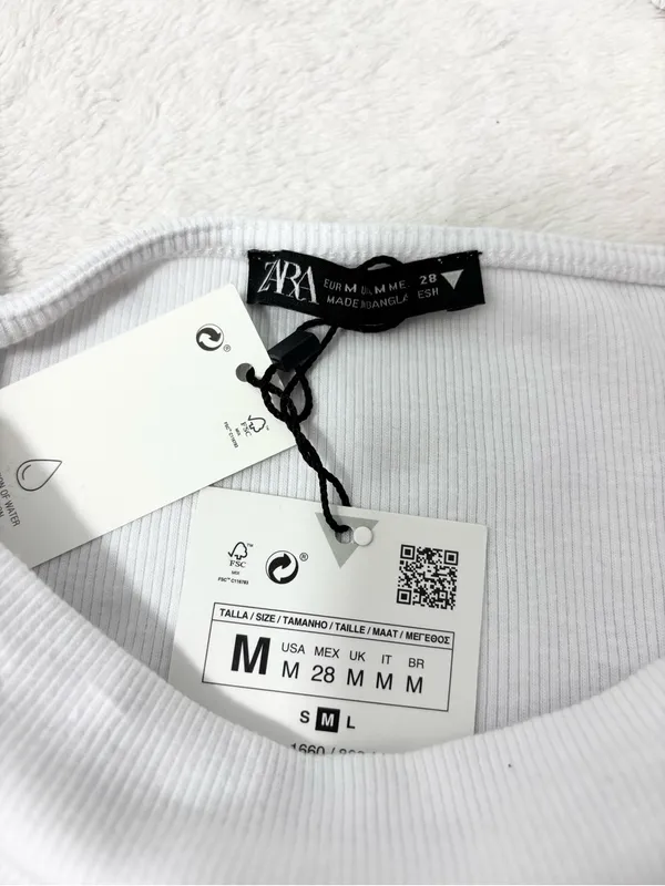 Zara White Puff Sleeve‎ Square-Neck Crop Top Size M - Image 8