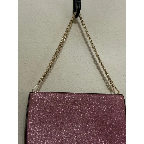 NEW Kate Spade Purse Glimmer Glitter Shoulder Bag Pink Sparkly Gold Chain Whimsy - Image 3
