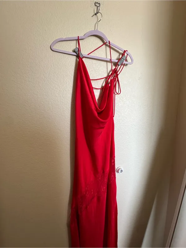 Meshki Chandra Lace Satin Maxi Red Dress Size Small‎ NEW romantic satin strappy - Image 5
