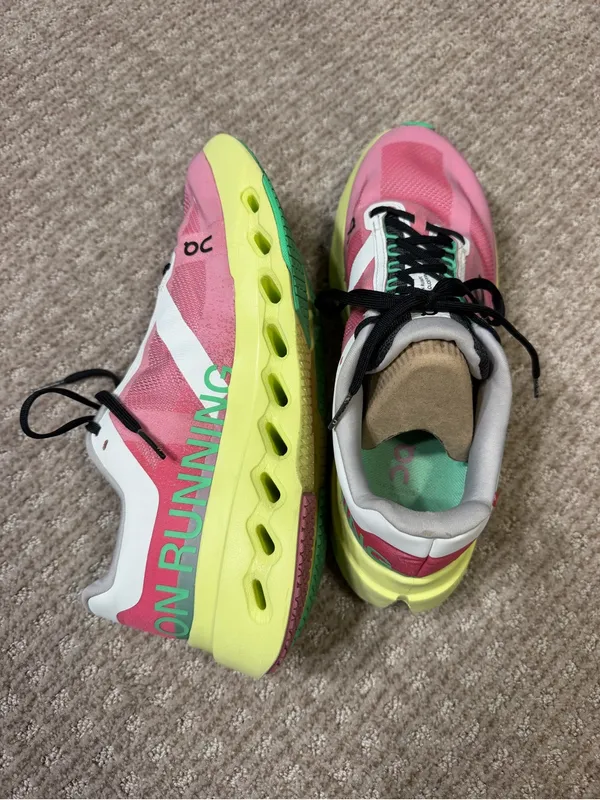 On Women's Cloudsurfer Next sneakers in Pink/Limelight, size 9.5W - Image 4
