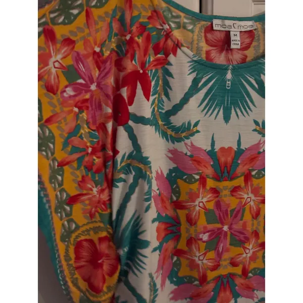 Moa Moa Women's Medium Floral Print Blouse Top‎ Colorful - Image 3