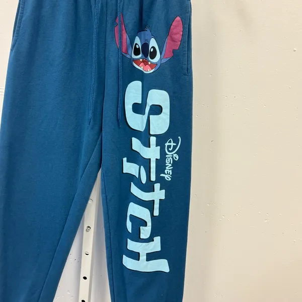 Disney Lilo & Stitch Teal Blue Fleece Jogger Sweatpants Small Graphic Print‎ - Image 3