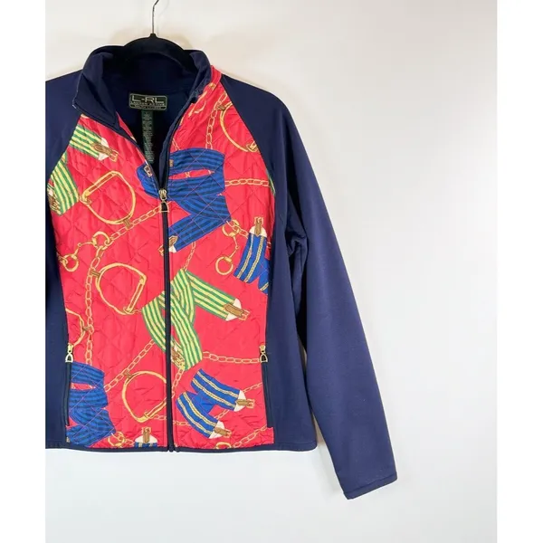 VINTAGE LRL Lauren Active Jacket Blue Full Zip Quilted Equestrian Stretch Large - Image 5