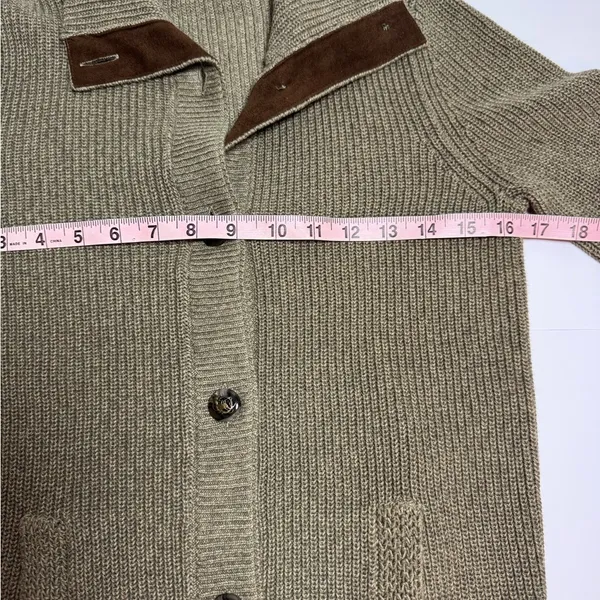 LRL Ralph Lauren Women Petite P Brown Cotton Knit Cardigan Suede Elbow Patches - Image 6