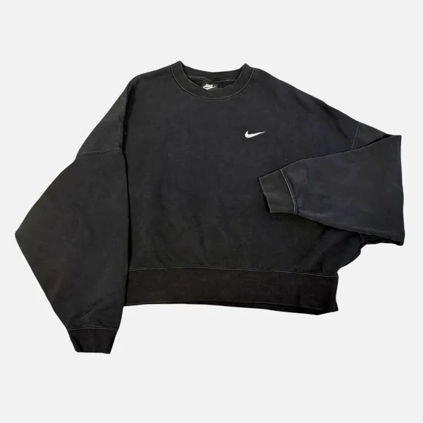 Nike Womens XXL Black Oversized Cropped Crewneck Sweatshirt Embroidered Swoosh - Image 3