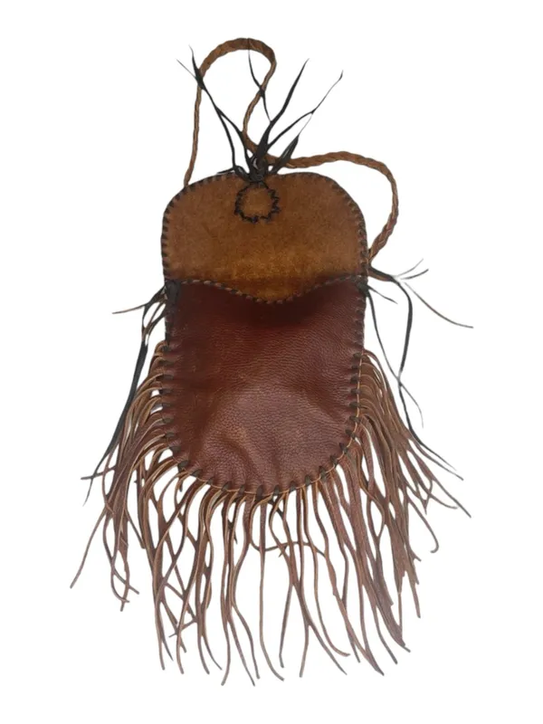 Vintage: OOAK Handmade ☀︎︎ Fringe Whipstitiched Medicine Bag ☀︎︎ Brown Leather - Image 3