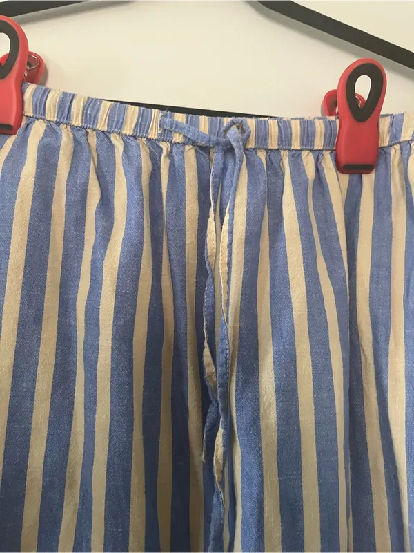 Universal Threads Blue Cream Stripe Pull On Midi Skirt Small Coastal Euro Summer Resort Vacation - Image 3
