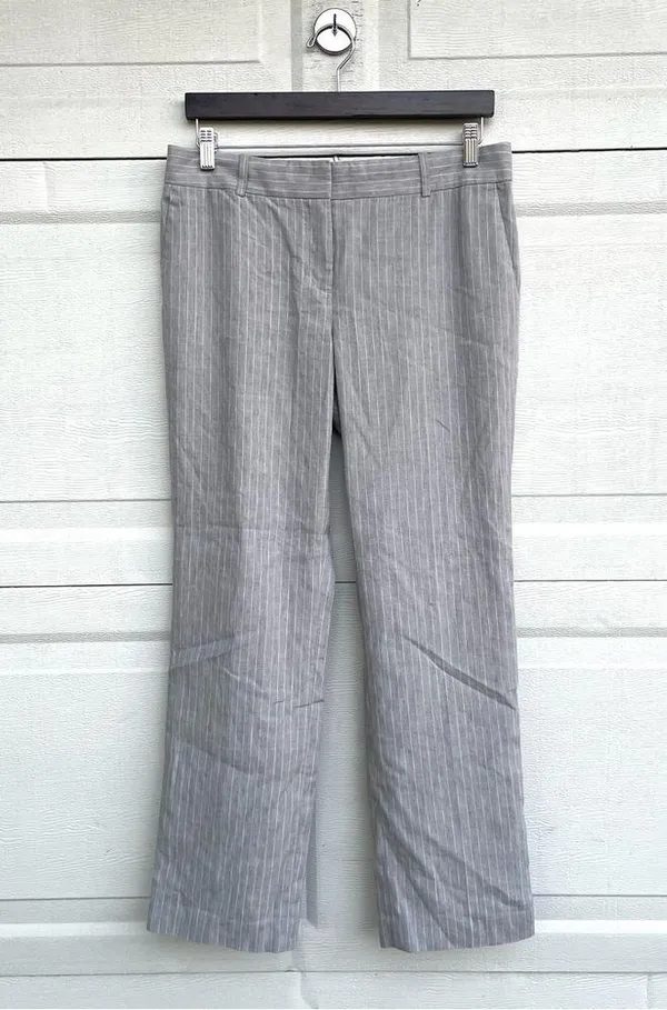Ann Taylor Womens Pants Career Gray White Pinstripe Linen Blend 8 - Image 2