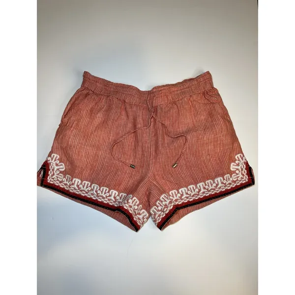 Anthropologie Beachcomber Embroidered Striped Linen Shorts Size M Drawstring - Image 2