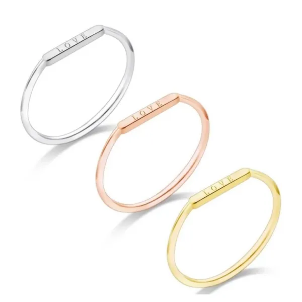Boutique Dainty White‎ Gold-Plated S925 LOVE Bar Band Ring | Sz 6 NEW - Image 4