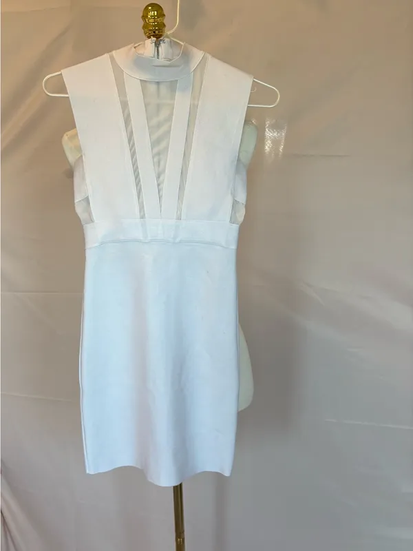 bebe White Sheer-Panel High Neck Mini Dress - Image 2