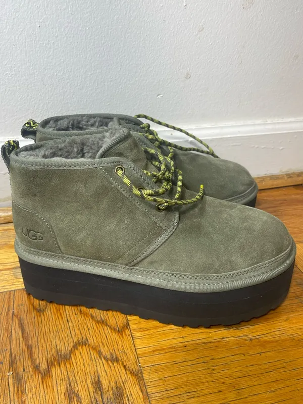 Ugg Neumel Heritage 2” Platform Burnt Olive Suede Wool Boots Womens Size 11 - Image 3