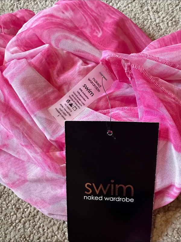 NWT Naked Wardrobe swim Back on the Low swim cover up dress pink - Image 5