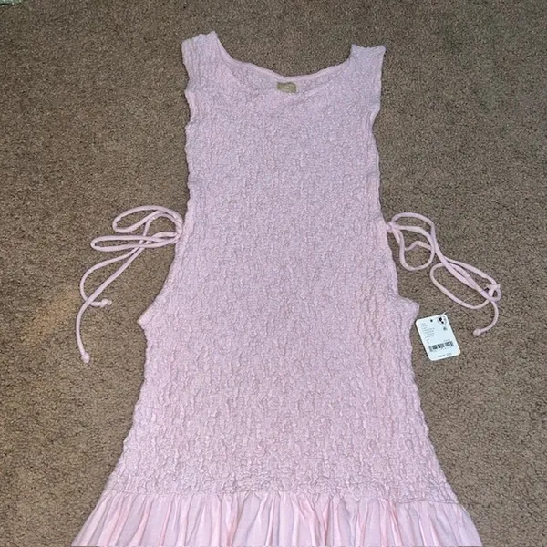 Free People Free-est Sterling Smocked Tiered‎ Maxi Dress Chalk Pink Large - Image 4