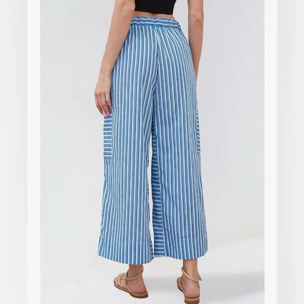 NEW Blue Striped Wide Leg Pants Loose Fit Palazzo Pants L - Image 2