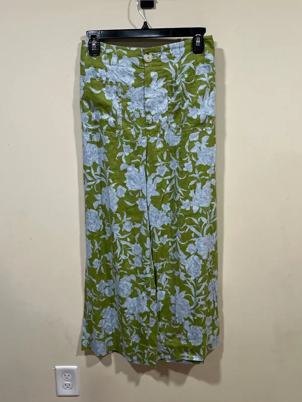 Maeve by Anthropologie London Green Blue Floral Wide Leg Pants size XS EUC - Image 3