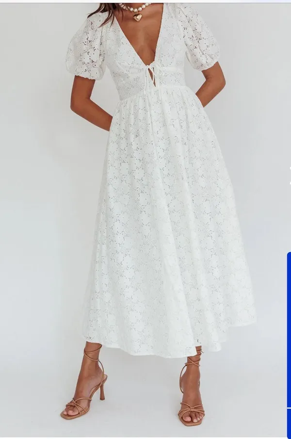 Petal and Pup White Lace Midi Dress - Image 11