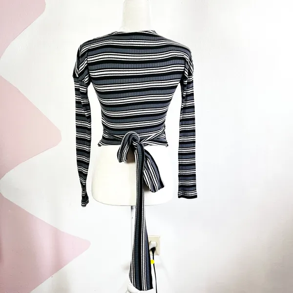 Free People Striped Wrap Top Always With Me Tee‎ Boho Casual Minimalist XS - Image 4