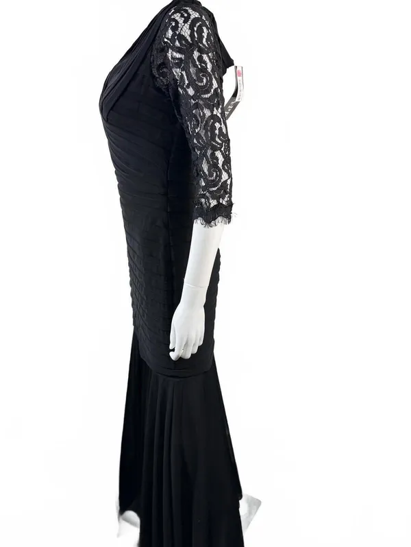 NWTs Xscape Black Evening Gown with Lace Sleeves and Pleated Bodice - Image 5