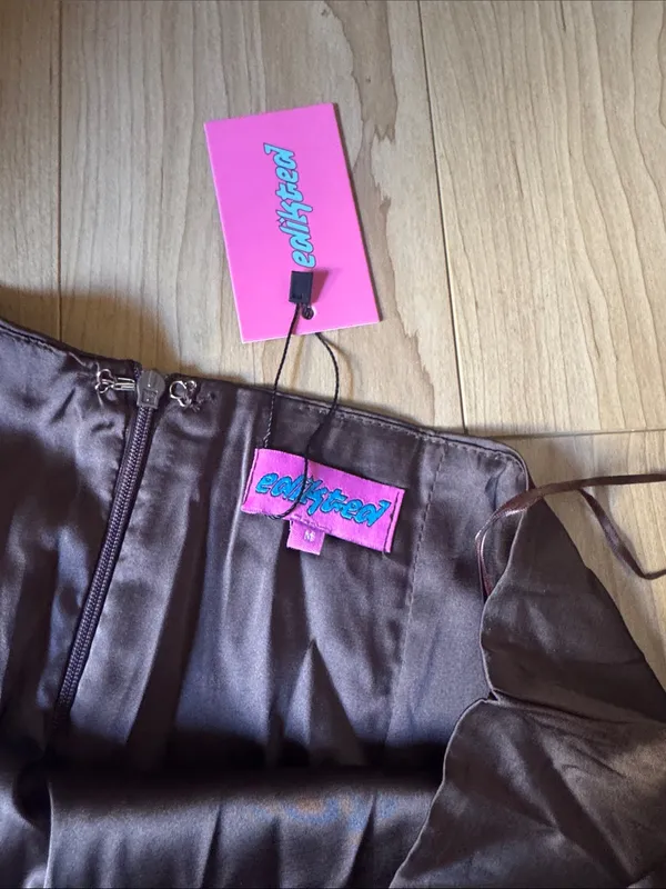 Edikted Chocolate Brown Satin Slip Skirt - Image 2