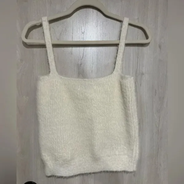 Anthropologie Cream Fuzzy Cropped Sleeveless Tank Willow and Wind‎ - Image 3