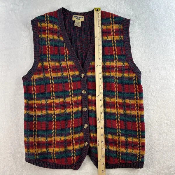 Vtg M Medium Sweater Knit Vest Womens Retro Granny Grandmacore Retro Boho V-Neck - Image 8