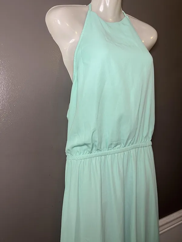Show Me Your MuMu Dress Womens Large Green Halter Backless Chiffon Maxi Slit - Image 4