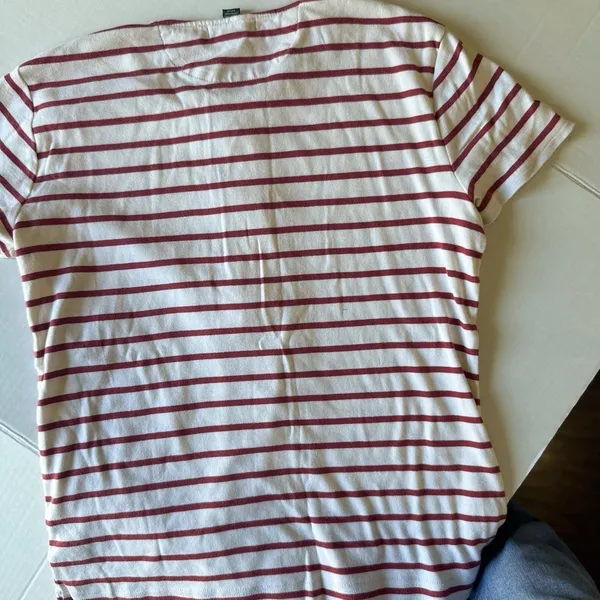 Lauren Ralph Lauren Women's Top Medium Red Cream Striped Cotton Button Nautical - Image 6