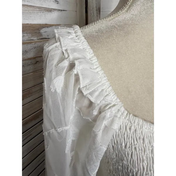 NWT BALTIC BORN Women's Med Ines Smocked Peplum Top White Fairy Romantic - Image 12